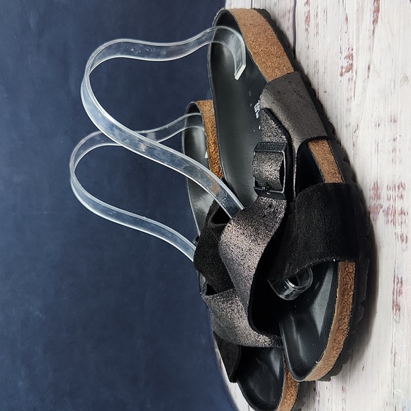Birkenstock Siena Exquisite Suede Leather Sandals Black Metallic Women's Size 10 - Picture 3 of 8